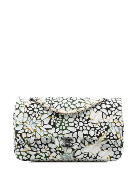 2015-2016 Medium Classic Chevron Tweed Floral Double Flap shoulder bag by CHANEL 