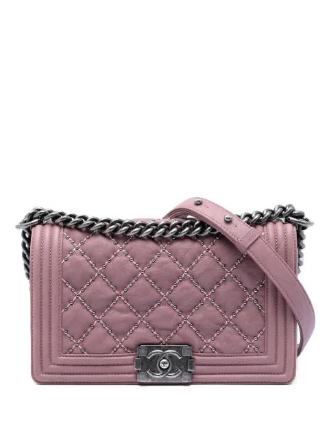 2015-2016 Old Medium Quilted Crumpled Calfskin Studded Boy Flap crossbody bag by CHANEL 