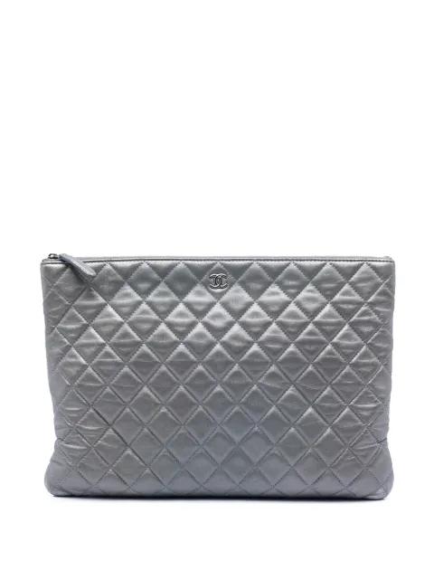 2016-2017 Large Quilted Metallic Lambskin O Case clutch bag by CHANEL 