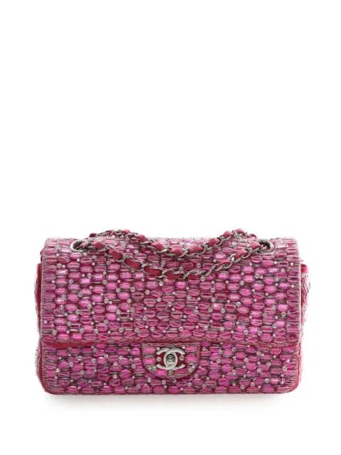 2016-2017 Medium Classic Satin Pearl Beaded Double Flap shoulder bag by CHANEL 