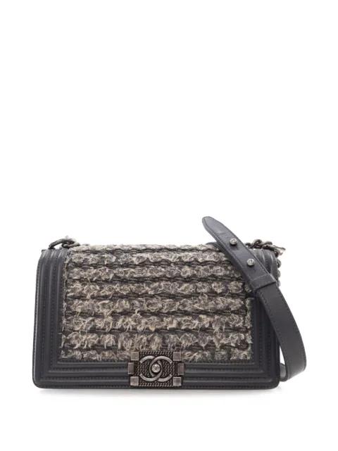 2016-2017 Old Medium Braided Tweed and Calfskin Boy Flap crossbody bag by CHANEL 