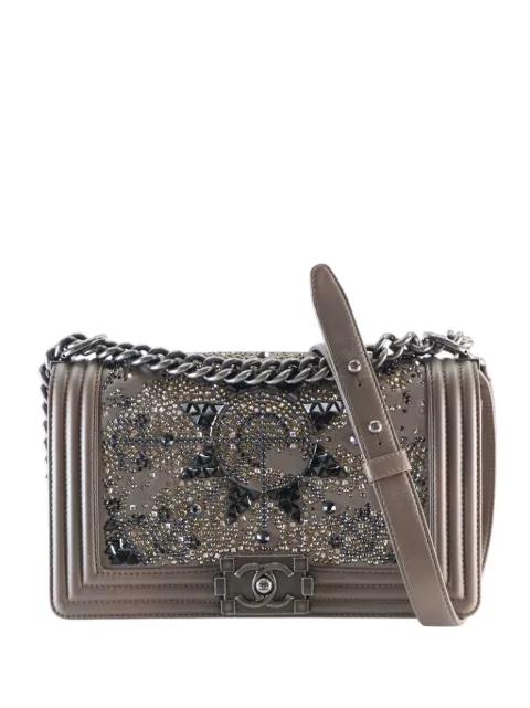 2016-2017 Old Medium Metallic Goatskin Crystal Boy Flap shoulder bag by CHANEL 