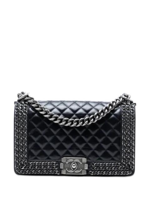 2016-2017 Old Medium Quilted Glazed Calfskin Chain Around Boy Flap crossbody bag by CHANEL 