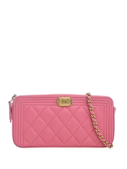 2016-2017 Quilted Lambskin Boy Double Zip Wallet On Chain crossbody bag by CHANEL 