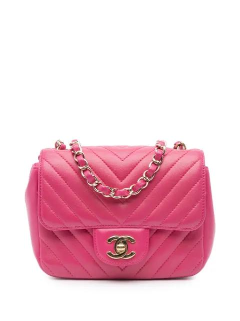 2017-2018 Mini Square Classic Chevron Lambskin Single Flap crossbody bag by CHANEL 