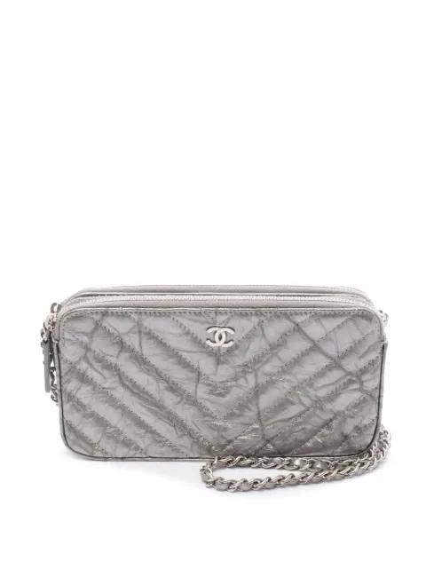 2018 Chevron Metallic Lambskin Double Zip Wallet on Chain crossbody bag by CHANEL 2018 Chevron Metallic Lambskin Double Zip Wallet on Chain crossbody bag by CHANEL