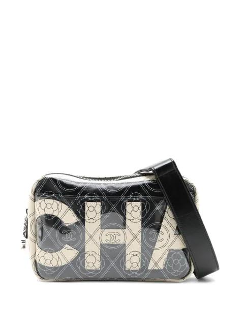 2018 Coated Canvas Camellia Logo Camera Bag crossbody bag by CHANEL 
