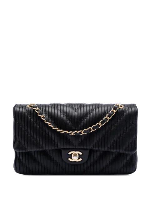 2018 Medium Classic Chevron Calfskin Pleated Double Flap shoulder bag by CHANEL 