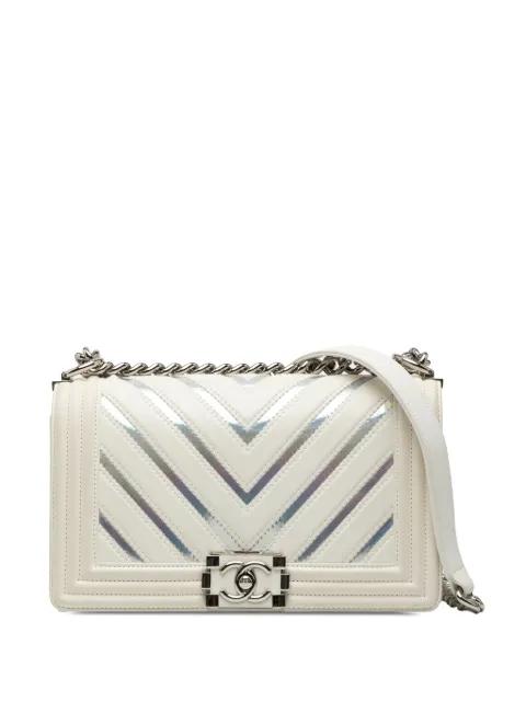 2018 Old Medium Chevron Lambskin and Iridescent PVC Boy Flap crossbody bag by CHANEL 