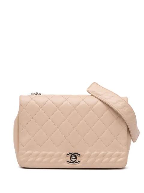 2018 Quilted Calfskin Chain Embossed Flap crossbody bag by CHANEL 