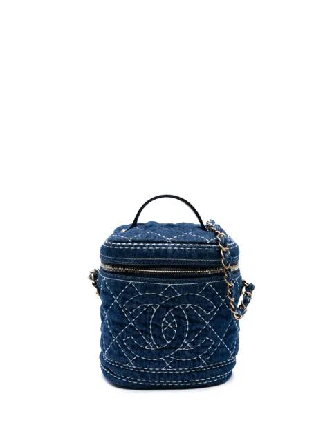 2019 CC Quilted Denim Trip Vanity Case with Chain satchel by CHANEL 