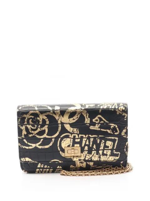 2019 Calfskin Crocodile Embossed Graffiti Reissue 2.55 shoulder bag by CHANEL 