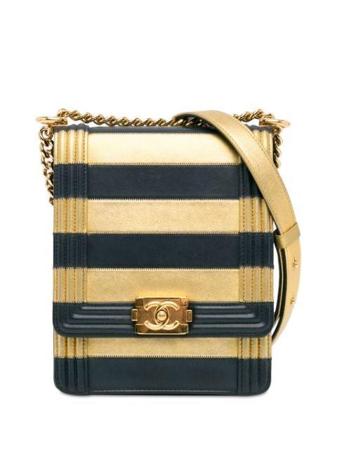 2019 Metallic Lambskin Striped North South Boy Flap crossbody bag by CHANEL 