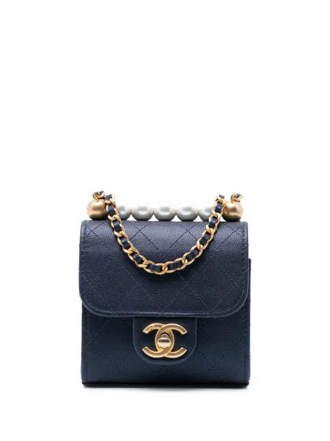 2019 Mini Quilted Goatskin Vertical Chic Pearls Flap Clutch With Chain crossbody bag by CHANEL 