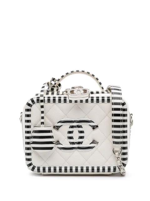 2019 Small Caviar Striped CC Filigree Case vanity bag by CHANEL 