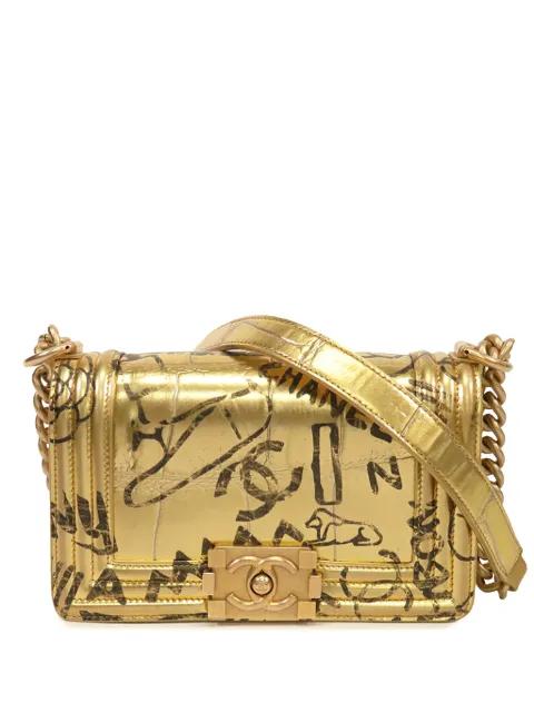 2019 Small Croc Embossed Leather Graffiti Cocodile Boy Flap shoulder bag by CHANEL 