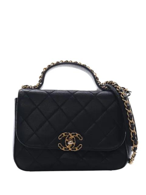 2019 Small Quilted Lambskin Chain Infinity Top Handle Bag satchel by CHANEL 
