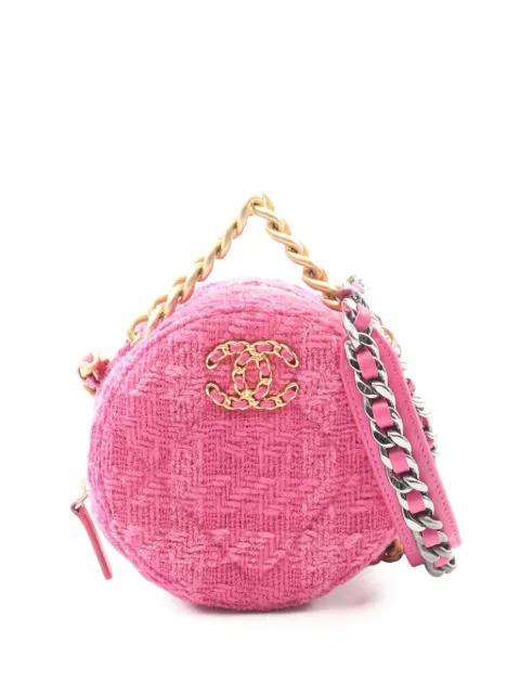 2019 Tweed 19 Round Clutch with Chain crossbody bag by CHANEL 