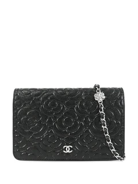 2020 CC Embossed Caviar Camellia Wallet On Chain crossbody bag by CHANEL 