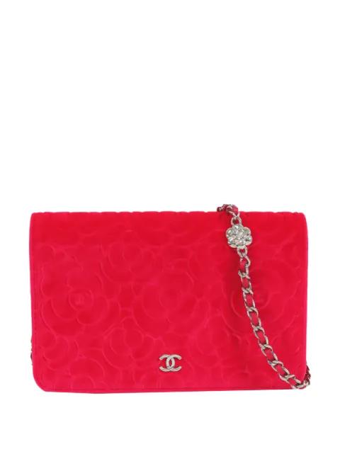 2020 CC Embossed Velour Camellia Wallet On Chain crossbody bag by CHANEL 