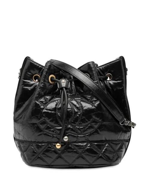 2020 Shiny Aged Calfskin CC Chain Drawstring bucket bag by CHANEL 