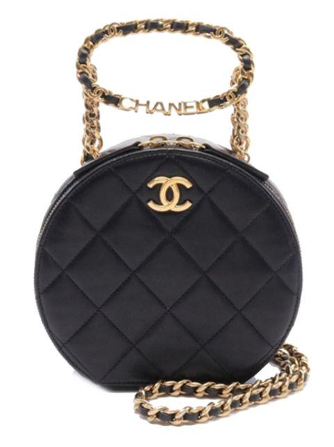 2021-2023 Quilted Lambskin Oval Logo Chain Top Handle Round Clutch on Chain satchel by CHANEL 