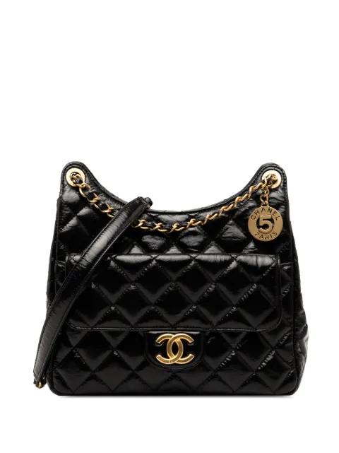 2021-2025 Medium Shiny Crumpled Calfskin Wavy CC Hobo crossbody bag by CHANEL 