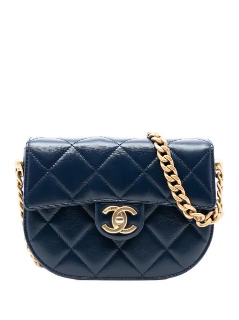 2021-2025 Mini CC Quilted Shiny Calfskin Round Moon Messenger Flap satchel by CHANEL 