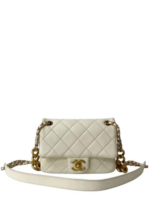 2021-2025 Mini Quilted Shiny Lambskin Dual Chain Flap crossbody bag by CHANEL 