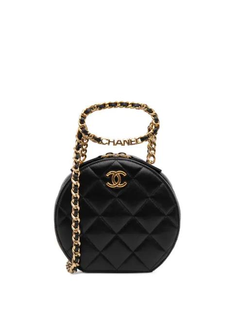 2021-2025 Quilted Lambskin Oval Logo Chain Top Handle Round Clutch on Chain satchel by CHANEL 