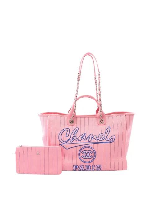 2021-2026 Large Canvas Pinstriped Deauville tote bag by CHANEL 