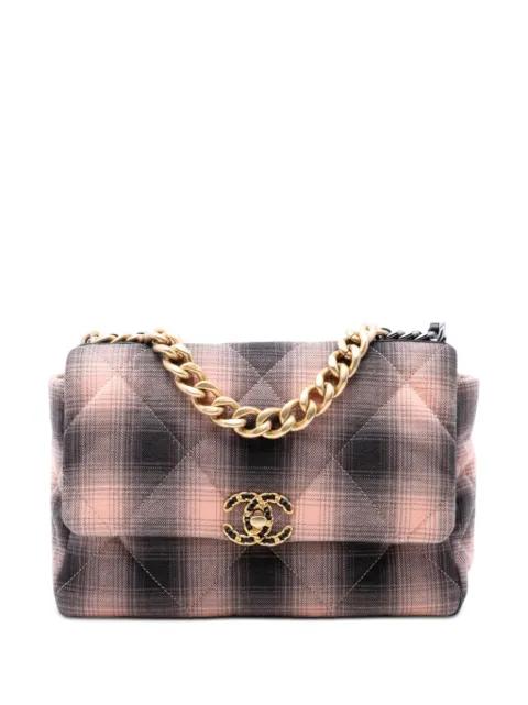 2021-2026 Large Cotton Check 19 Flap satchel by CHANEL 