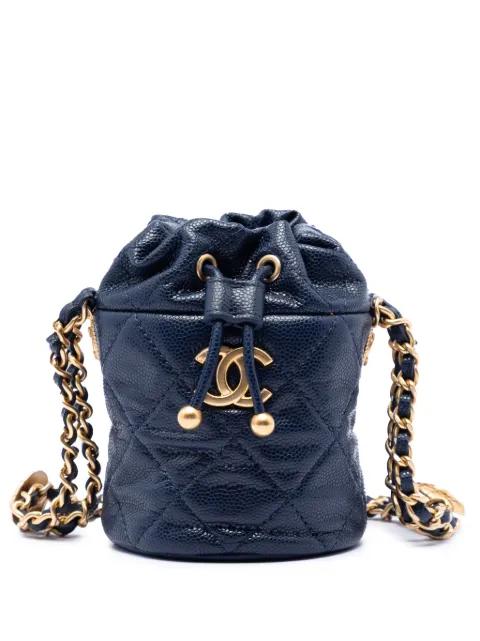 2021-2026 Mini Quilted Caviar Medallion Charms Drawstring bucket bag by CHANEL 