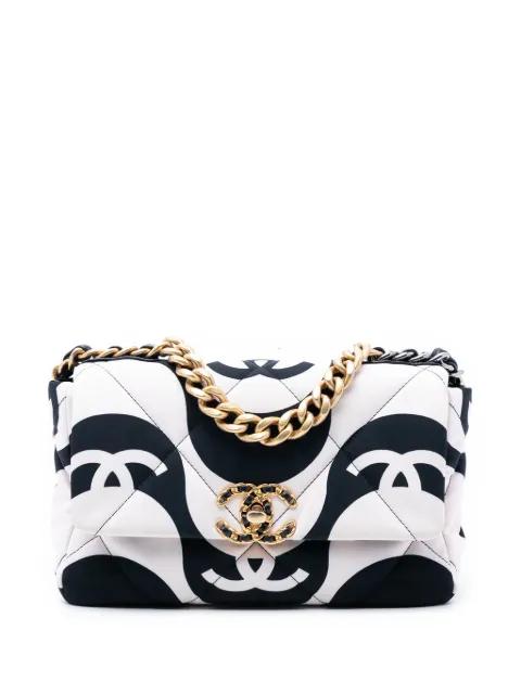 2021 Medium Printed Silk 19 Flap satchel by CHANEL 