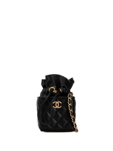 2021 Micro CC Quilted Calfskin Drawstring bucket bag by CHANEL