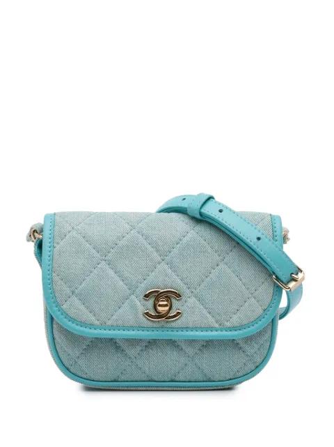 2021 Mini CC Quilted Denim Messenger Flap crossbody bag by CHANEL 