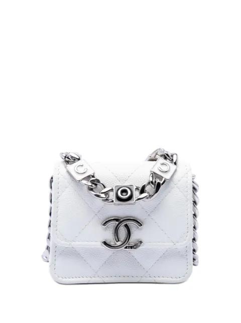 2021 Mini Quilted Caviar Coco Enamel Strap Flap Clutch with Chain crossbody bag by CHANEL 