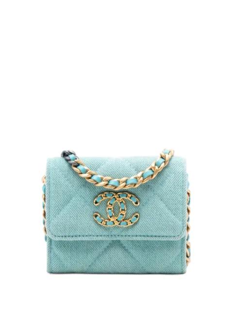 2021 Quilted Denim 19 Card Holder with Chain crossbody bag by CHANEL 