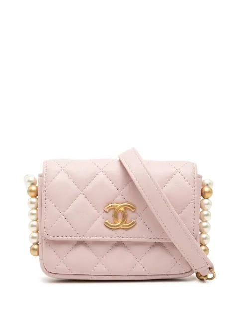 2021 Quilted Lambskin About Pearls Card Holder On Chain crossbody bag by CHANEL 