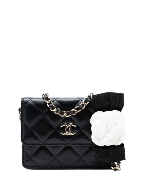 2021 Quilted Lambskin Camellia Bow Card Holder On Chain crossbody bag by CHANEL 