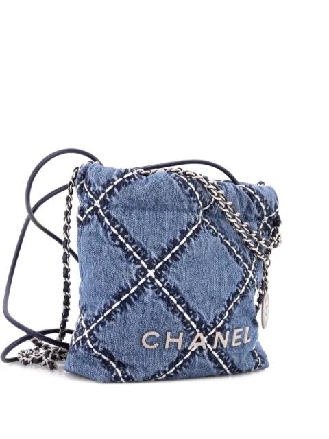22 Chain Quilted Stitched Denim Mini hobo bag by CHANEL 