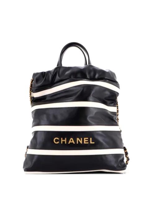 22 Chain Striped Shiny Calfskin Medium backpack by CHANEL 