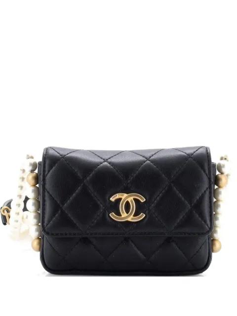About Pearls Flap Card Holder with Chain Quilted Calfskin crossbody bag by CHANEL 