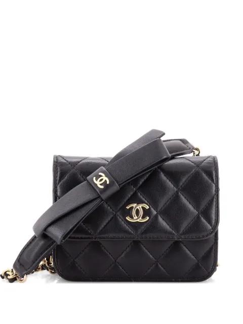 Bow Strap Card Holder on Chain Quilted Lambskin clutch bag by CHANEL 