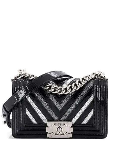 Boy Flap Bag Chevron Patent with Glitter PVC Small shoulder bag by CHANEL 