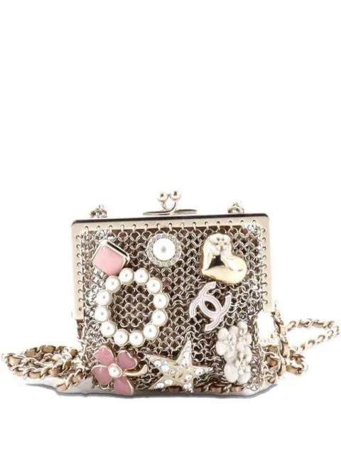 CC Charm Kisslock Frame Clutch with Chain Embellished Metal Mesh Mini crossbody bag by CHANEL 