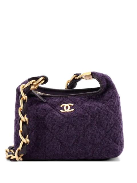 CC Chunky Chain Zip Quilted Tweed and Lambskin Small hobo bag by CHANEL 