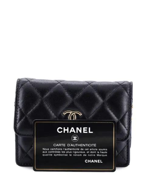 Camellia Bow Flap Card Holder with Chain Quilted Lambskin clutch bag by CHANEL 