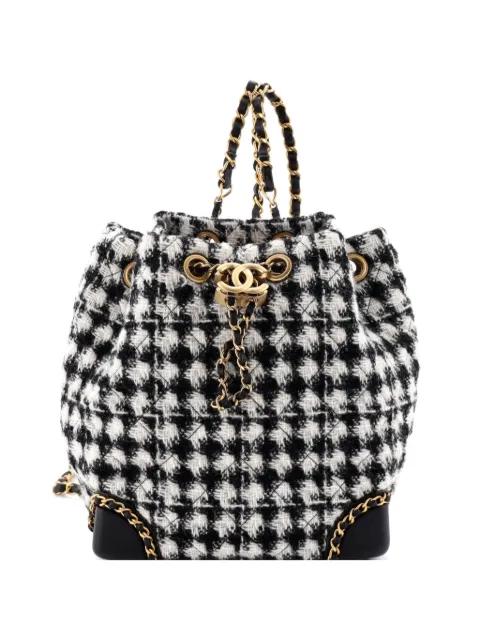 Chained Drawstring CC Bucket Quilted Houndstooth Tweed Small backpack by CHANEL 