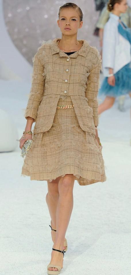Chanel Beige Runway Ensemble Dress and Jacket Skirt Suit by CHANEL Chanel Beige Runway Ensemble Dress and Jacket Skirt Suit by CHANEL